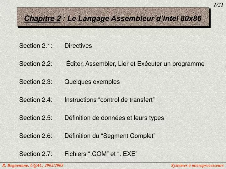 chapitre 2 le langage assembleur d intel 80x86