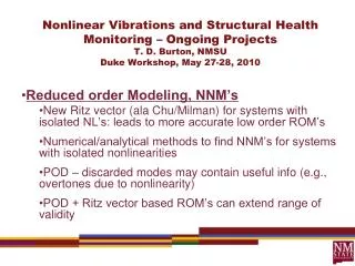 Reduced order Modeling, NNM’s