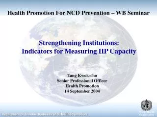 Health Promotion For NCD Prevention – WB Seminar