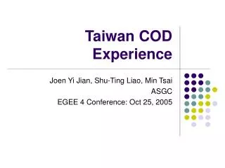 Taiwan COD Experience