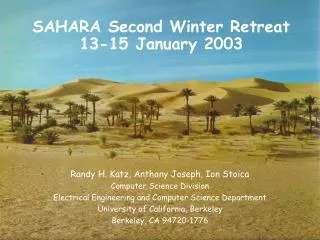 SAHARA Second Winter Retreat 13-15 January 2003