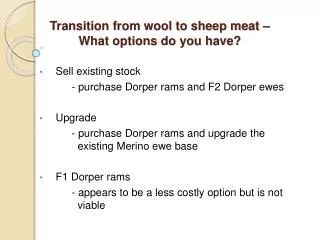 Transition from wool to sheep meat – What options do you have?
