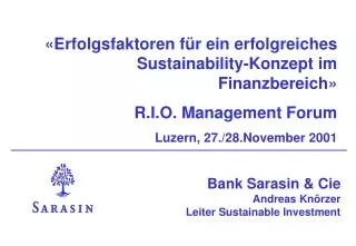 Bank Sarasin &amp; Cie Andreas Knörzer Leiter Sustainable Investment