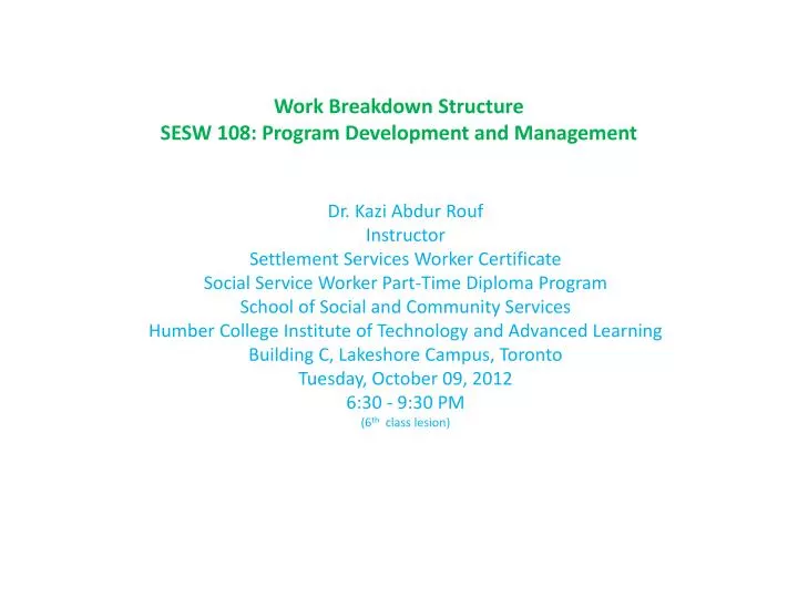 work breakdown structure sesw 108 program development and management