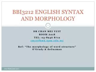 BBI3212 ENGLISH SYNTAX AND MORPHOLOGY