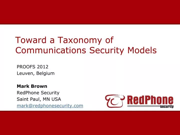 toward a taxonomy of communications security models