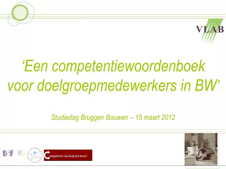 een competentiewoordenboek voor doelgroepmedewerkers in bw studiedag bruggen bouwen 15 maart 2012