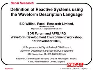 Definition of Reactive Systems using the Waveform Description Language