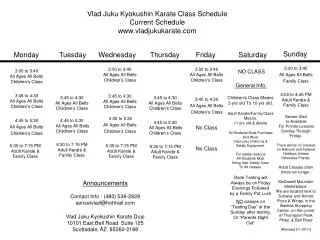 Vlad Juku Kyokushin Karate Class Schedule Current Schedule vladjukukarate
