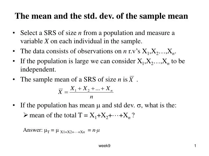 the mean and the std dev of the sample mean