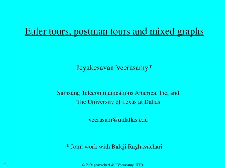 euler tours postman tours and mixed graphs