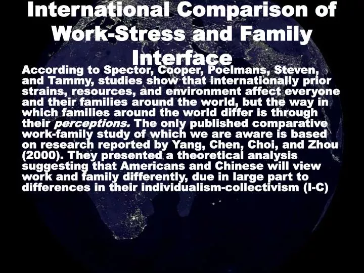 international comparison of work stress and family interface