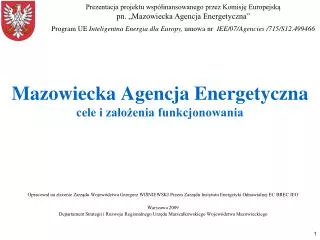 Mazowiecka Agencja Energetyczna cele i założenia funkcjonowania
