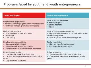 Problems faced by youth and youth entrepreneurs