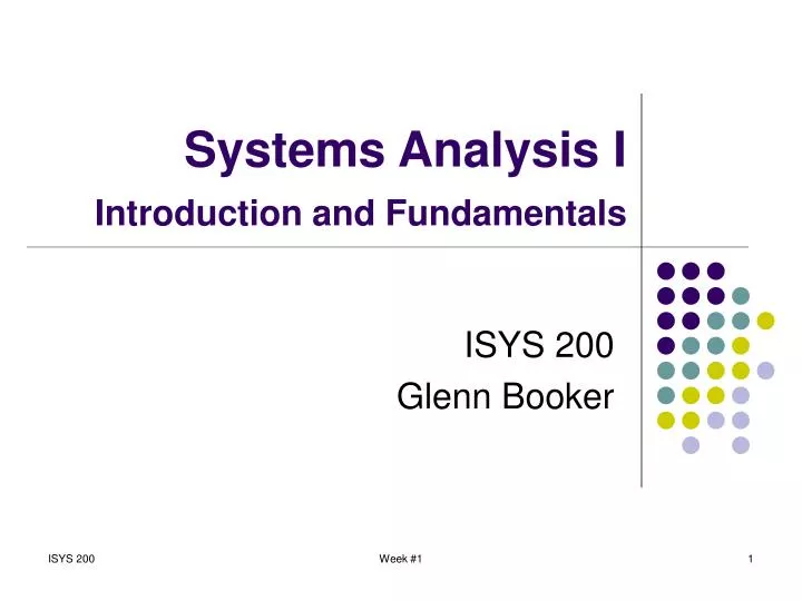 systems analysis i introduction and fundamentals