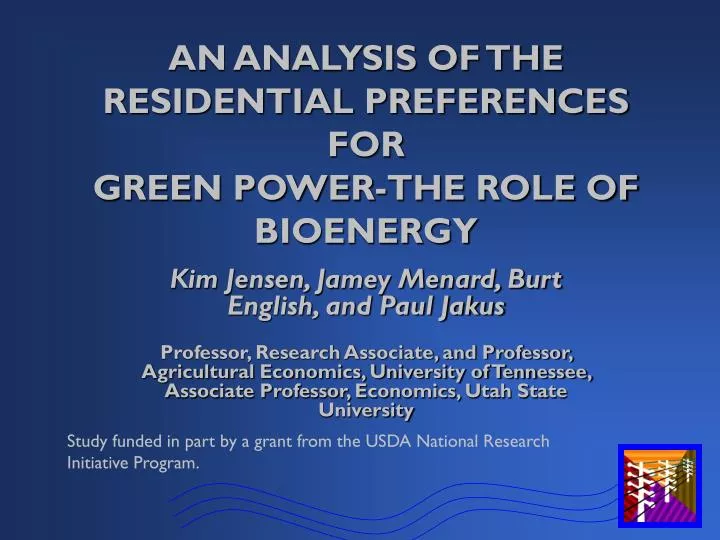 an analysis of the residential preferences for green power the role of bioenergy