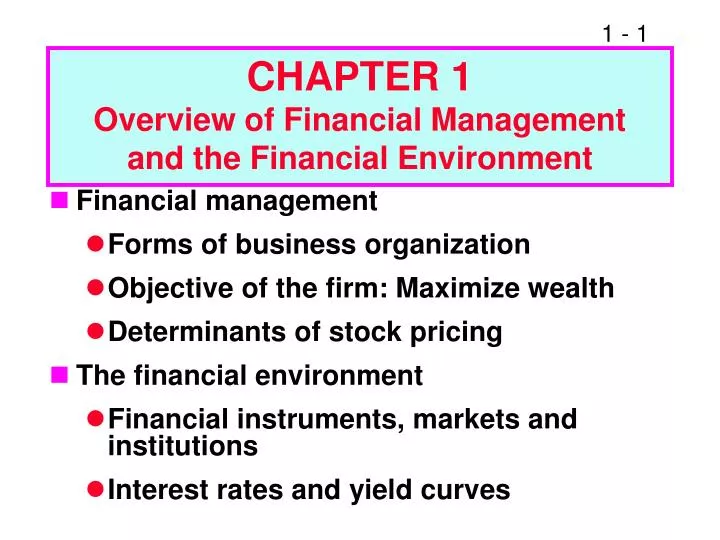 chapter 1 overview of financial management and the financial environment