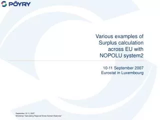 Various examples of Surplus calculation across EU with NOPOLU system2