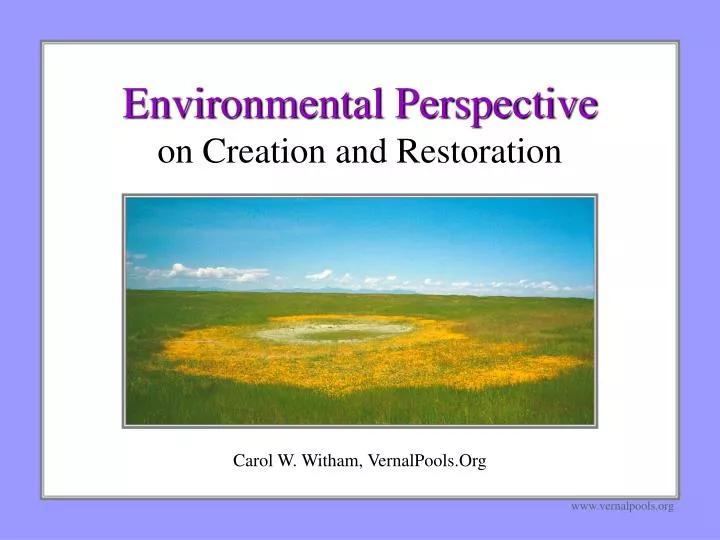 environmental perspective on creation and restoration
