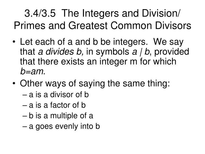 3 4 3 5 the integers and division primes and greatest common divisors
