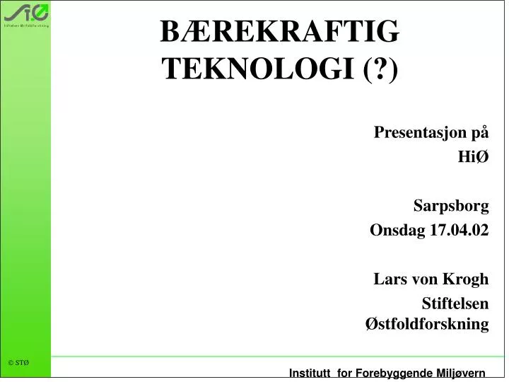 PPT - BÆREKRAFTIG TEKNOLOGI (?) PowerPoint Presentation, Free Download ...