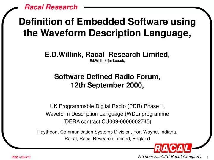 definition of embedded software using the waveform description language