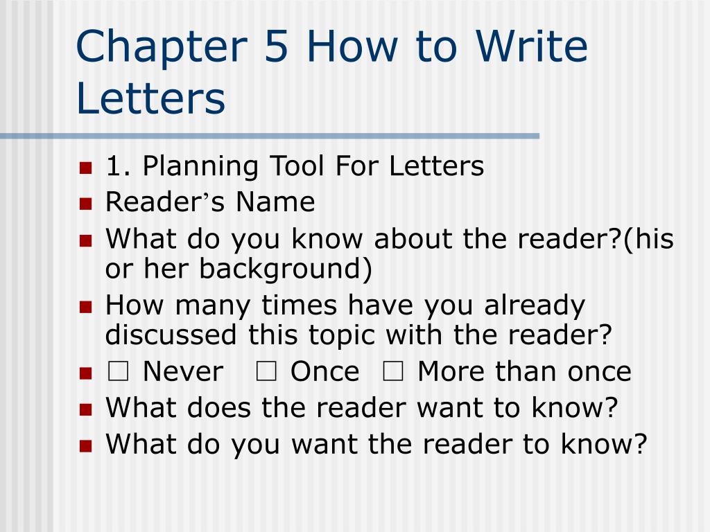 Writing Chapter 5 PPT - Chapter 5 How to Write Letters PowerPoint Presentation, free ...