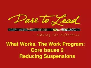 What Works. The Work Program: Core Issues 2 Reducing Suspensions