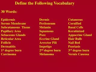 Define the Following Vocabulary