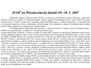 SVOČ na Přírodovědecké fakultě OU-10. 5. 2007