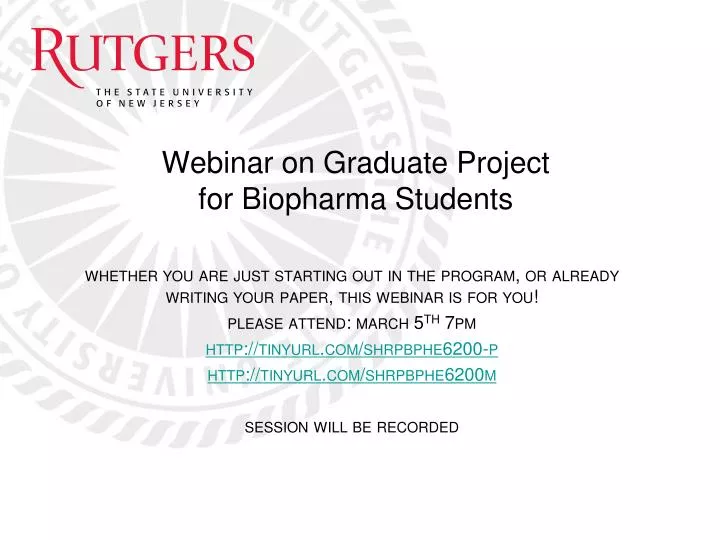 webinar on graduate project for biopharma students