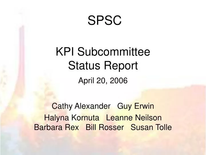 kpi subcommittee status report april 20 2006