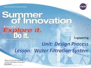 Unit: Design Process Lesson: Water Filtration System