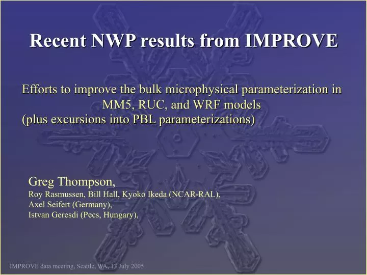 recent nwp results from improve