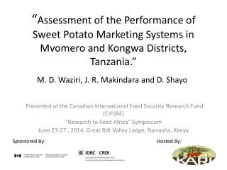 Presented at the Canadian International Food Security Research Fund (CIFSRF)