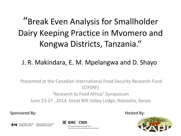 break even analysis for smallholder dairy keeping practice in mvomero and kongwa districts tanzania