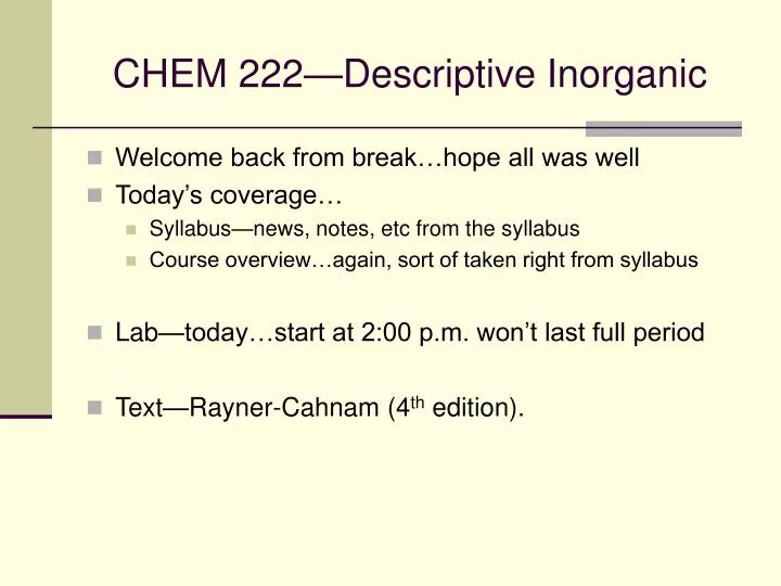 chem 222 descriptive inorganic