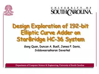 Design Exploration of 192-bit Elliptic Curve Adder on StarBridge HC-36 System