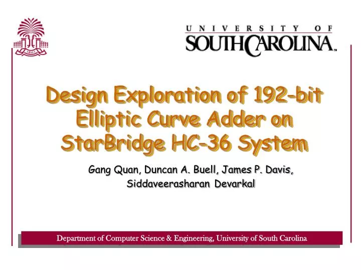 design exploration of 192 bit elliptic curve adder on starbridge hc 36 system