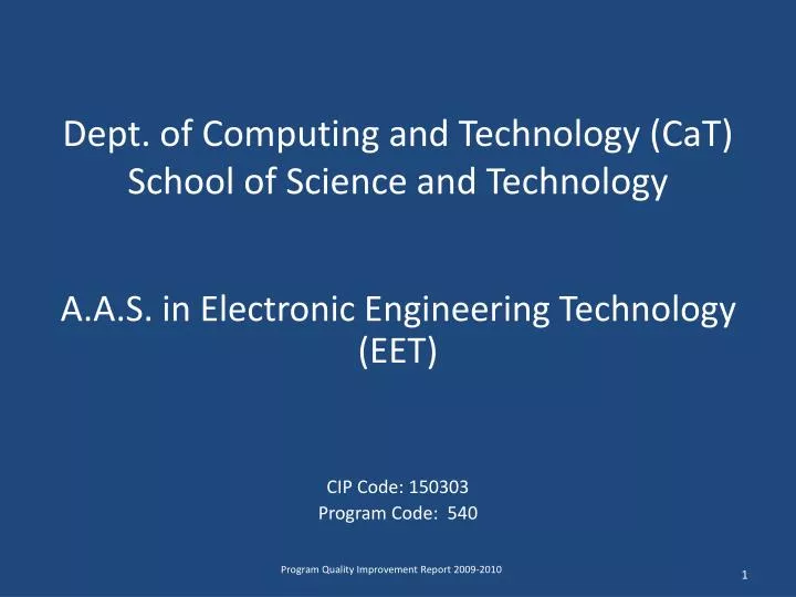 dept of computing and technology cat school of science and technology