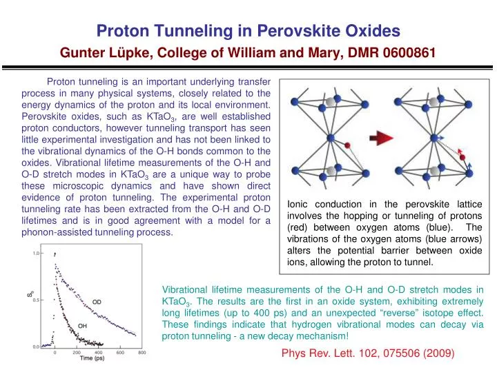 proton tunneling in perovskite oxides gunter l pke college of william and mary dmr 0600861