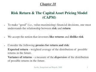 Risk Return &amp; The Capital Asset Pricing Model (CAPM)