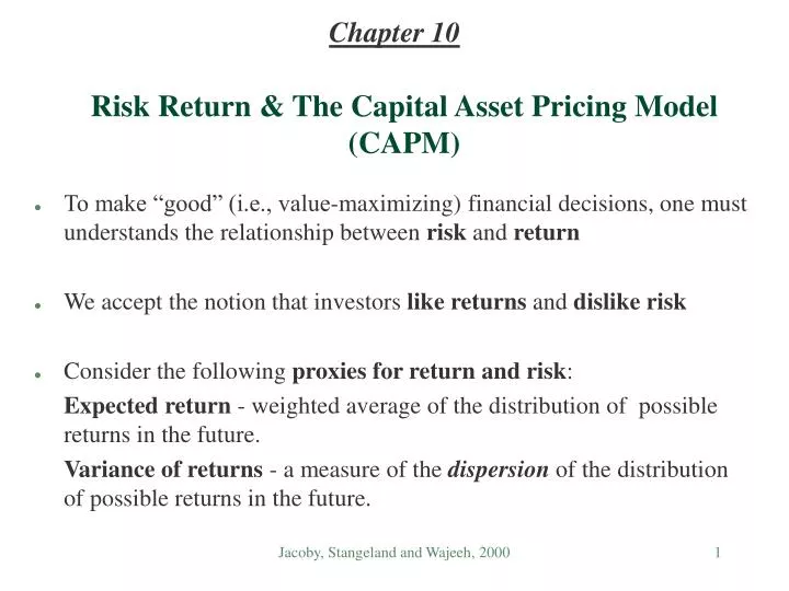 risk return the capital asset pricing model capm