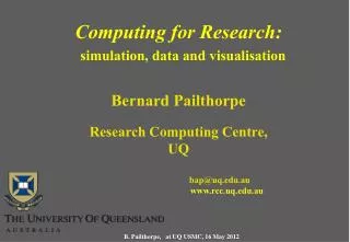 Computing for Research: simulation, data and visualisation