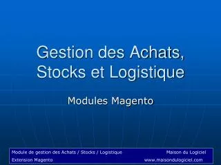 Gestion des Achats, Stocks et Logistique
