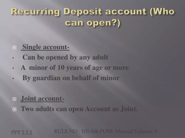 recurring deposit account who can open