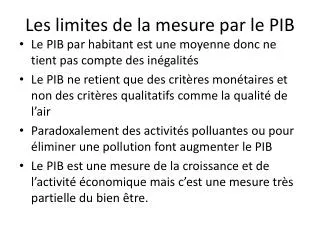 les limites de la mesure par le pib
