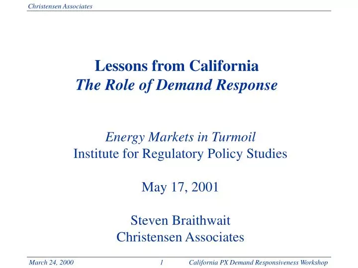 lessons from california the role of demand response