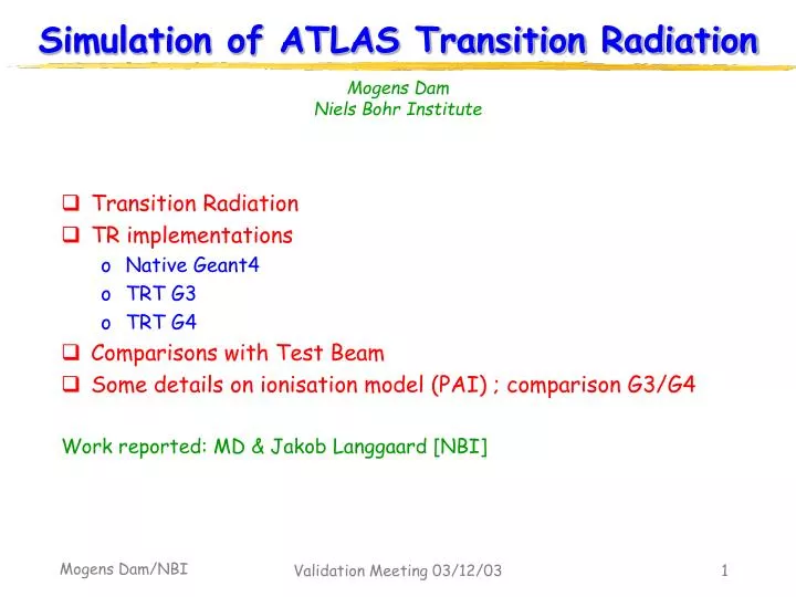 simulation of atlas transition radiation