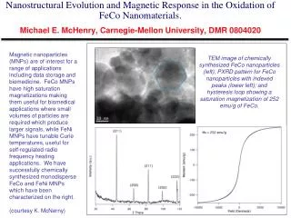 Oxidation of Iron-Cobalt Alloys Michael E. McHenry, Carnegie-Mellon University, DMR 0804020